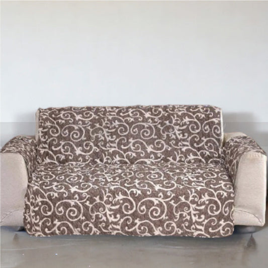 Cotton Quilted Printed Sofa Cover (Brown)