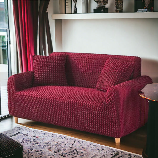 Fitted Style Bubble Stuff Sofa Cover (Maroon Color)