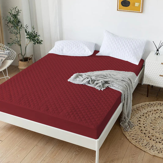 Quilted Waterproof Mattress Protector (Maroon Color)