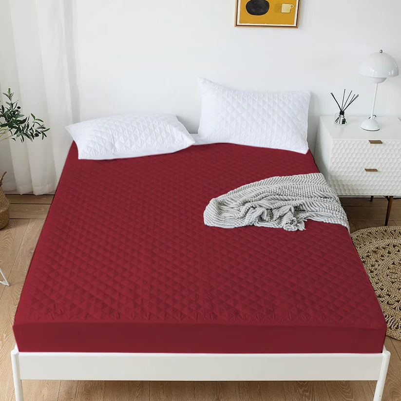 Quilted Waterproof Mattress Protector (Maroon Color)