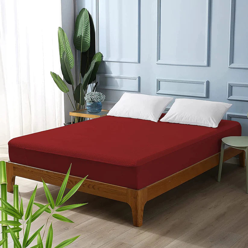 Terry Cotton Waterproof Mattress Cover (Maroon Color)