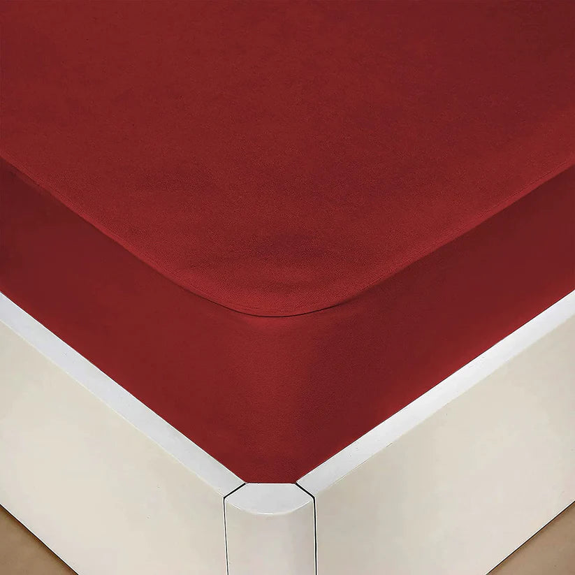 Terry Cotton Waterproof Mattress Cover (Maroon Color)