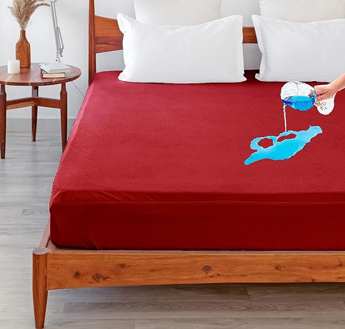 Terry Cotton Waterproof Mattress Cover (Maroon Color)