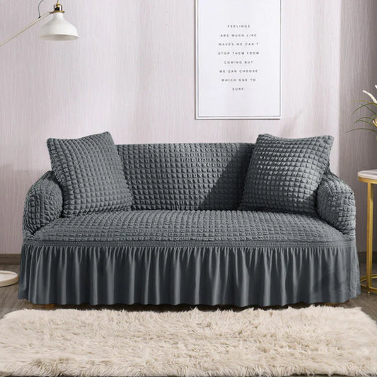 Frill Style Bubble Stuff Sofa Cover (Dark Grey Color)