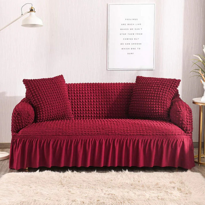 Frill Style Bubble Stuff Sofa Cover (Maroon Color)